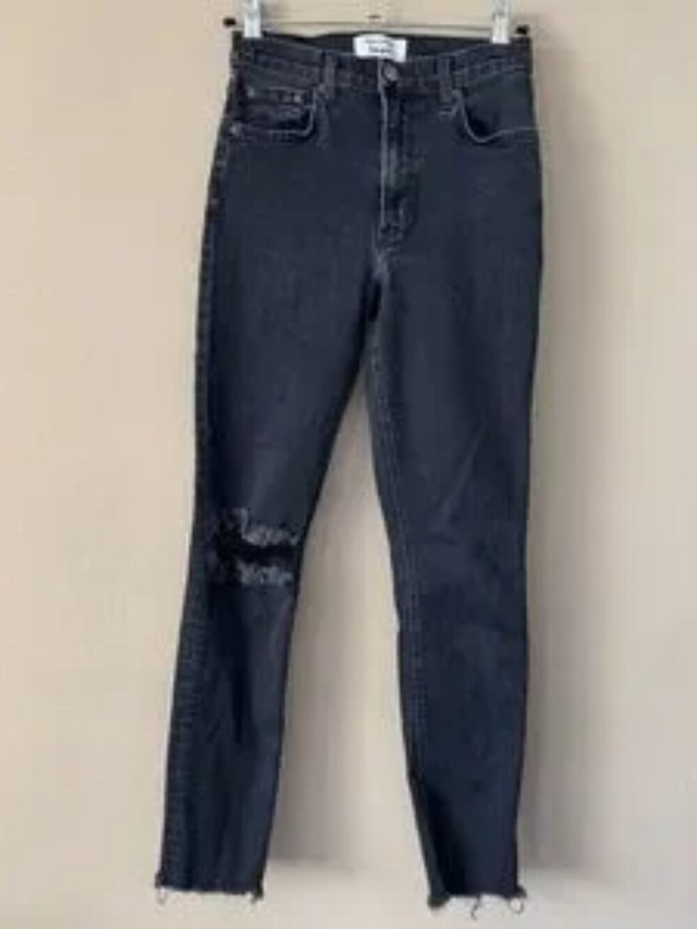 Reformation High Waist Skinny Faded Black Destroyed Jeans Size 26